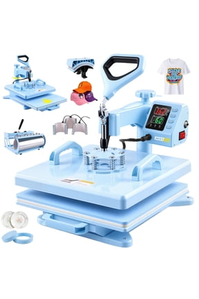Heat Press 15x15, 8 in 1 Multifunctional Shirt Press Machine Combo, 360° Swing Away Sublimation Heat Transfer with LED Display for T-shirts Mugs Hat Plate Cap, Blue