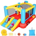 thumbnail image 1 of Adnoom Inflatable Bounce House, Children's Indoor/Outdoor Jumping Castle with 470W Blower, Compact Inflatable Bounce Castle with Double Slide, Basketball Hoop for Kids 3-10 Years, 1 of 12
