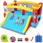 Adnoom Inflatable Bounce House for Kids 3-12, Bouncy Castle with 550W Blower, Jumping House with Super Wide Slide, Obstacle Course, Basketball Hoops, Indoor/Outdoor, Space Rocket Theme, Backyard