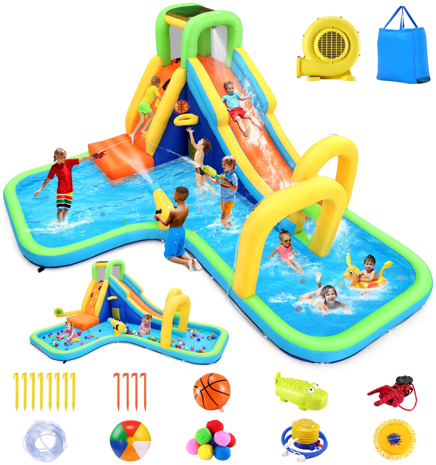 Adnoom Water Slide Bounce House for Kids 3~8, Inflatable Bounce House with Large Pool/Ball Pit and Climbing Wall, Water Slides for Kids Backyard, Party, Gift, Indoor & Outdoor