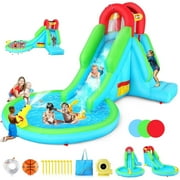 Adnoom Inflatable Bounce House with 322W Blower, Kid Bounce House with Large Pool/Ball Pit, Water Slide with Nozzle, Water Cannon, Climbing Wall, Bouncy Castle for 2 Kids
