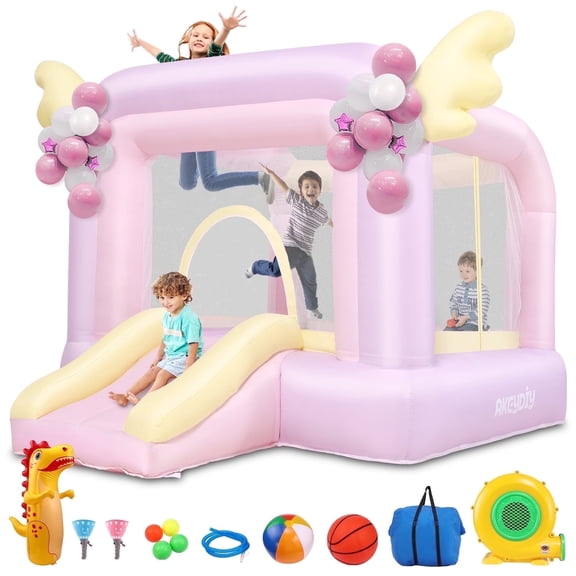Adnoom Inflatable Bounce House with 370W blower Commercial Kids Bouncy Castle for 2~8 Years, Jump House with Inflatable Slide, Great Birthday Gift for Babies, Toddlers, kids