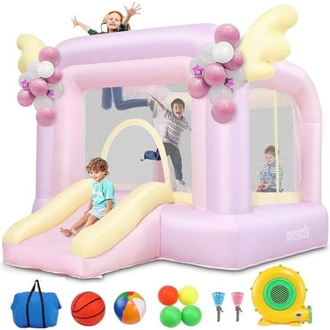 Adnoom Inflatable Toddler Bounce House,Kids Bouncy Castle for 2~8 Years,Indoor/Outdoor Bouncy House with 370W Blower, Bouncer Slide,Safety Net,Basketball Rim&Fun Toys,Family Backyard Jumping Castle