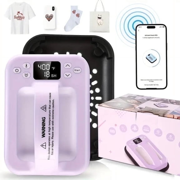 Adnoom Smart Heat Press Machine,7"X 5" Mini Portable T-shirts Heat Press with Digital&APP Control,Double Tube Fast Uniform Heating for Pillows,Bags,DIY Projects