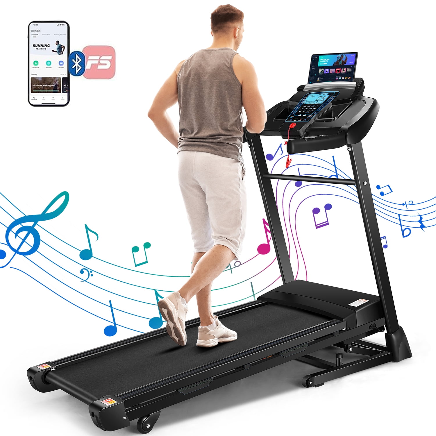 Treadmill 300 lb Capacity, 3.25 HP Automatic Incline Treadmill with APP &  Bluetooth Audio Speakers, Electric Folding Treadmills for Home Office Gym