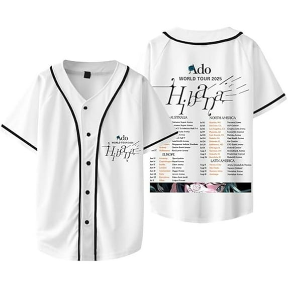 Ado Hibana Baseball Jacket, Unisex Cotton Washed Streetwear, V-Neck Short Sleeve Jackets, 100% Cotton Concert Merch, World Tour 2025 Fashion