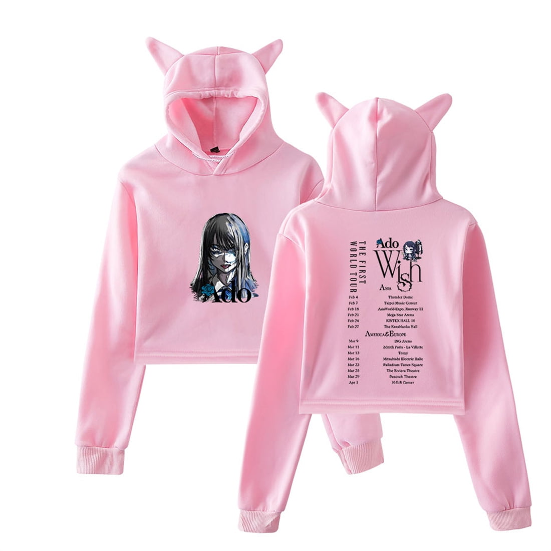 Ado Wish Tour 2024 Cat Ear Hoodie Casual Short Clothes Unique Bear Ear Sweatshirt Walmart