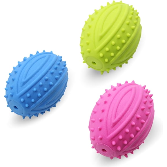 AdoPet Squeaky Rugby Ball Dog Toy Spiked Rubber Chew Ball for Dental Cleaning, Interactive Fetch & Training Toy for Small, Medium & Large Dogs