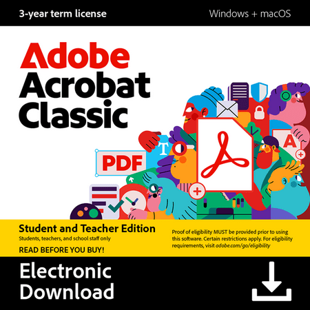 Adobe - Acrobat Classic PDF Software Student & Teacher Edition (3-Year License) - Mac OS, Windows [Digital]