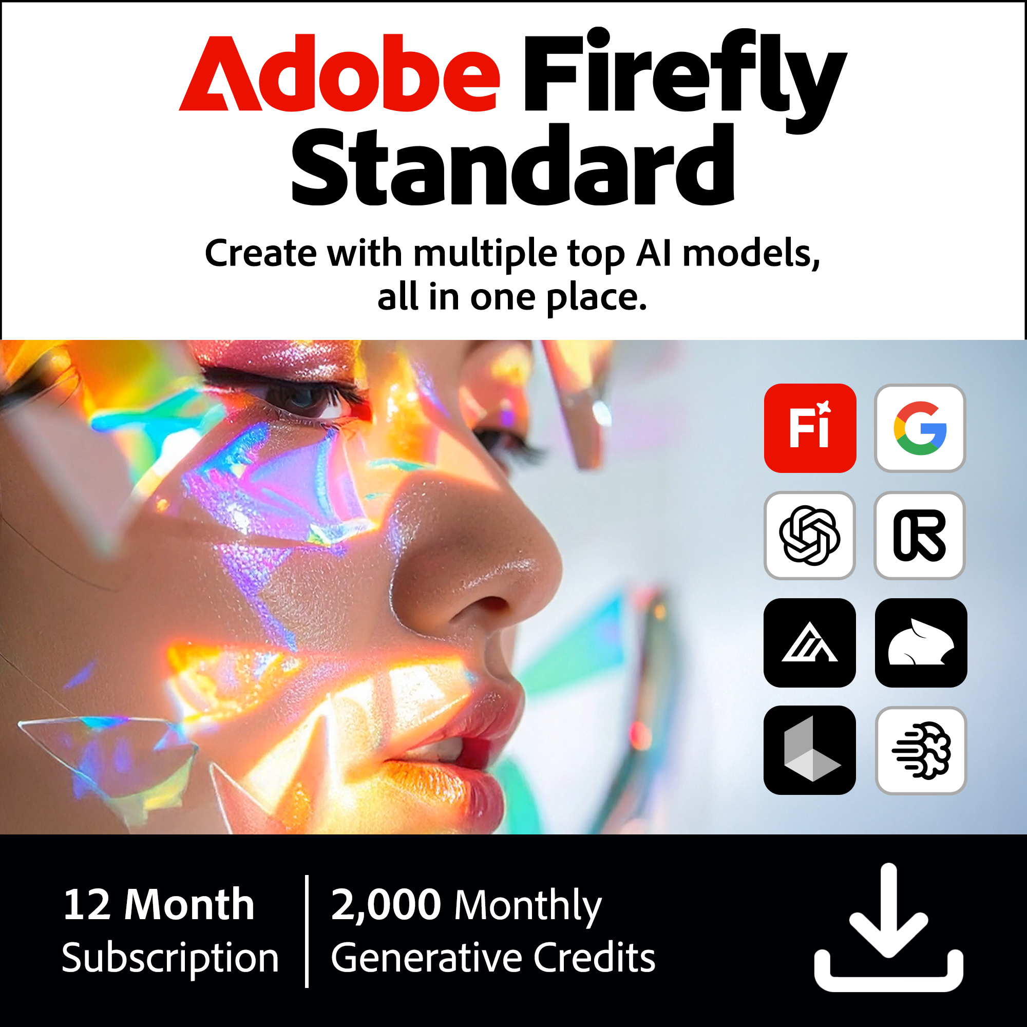 Adobe Firefly Standard, 2,000 Monthly Generative Credit, 12-Month Subscription for PC/Mac (Digital Download)