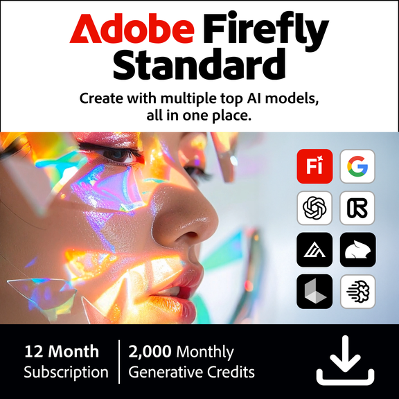 Adobe Firefly Standard, 2,000 Monthly Generative Credit, 12-Month Subscription for PC/Mac (Digital Download)