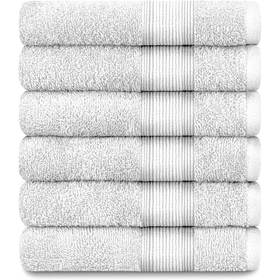 Adobella 6 Hand Towels, 100% Cotton, 16 x 28 Inch, White (Pack of 6)