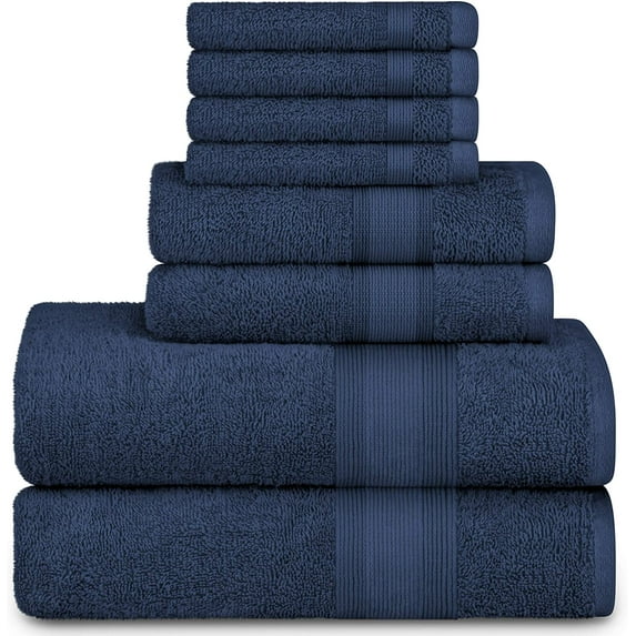 Adobella 8-Piece Bath Towel Set, Premium Combed Cotton, Blue (Set of 8)