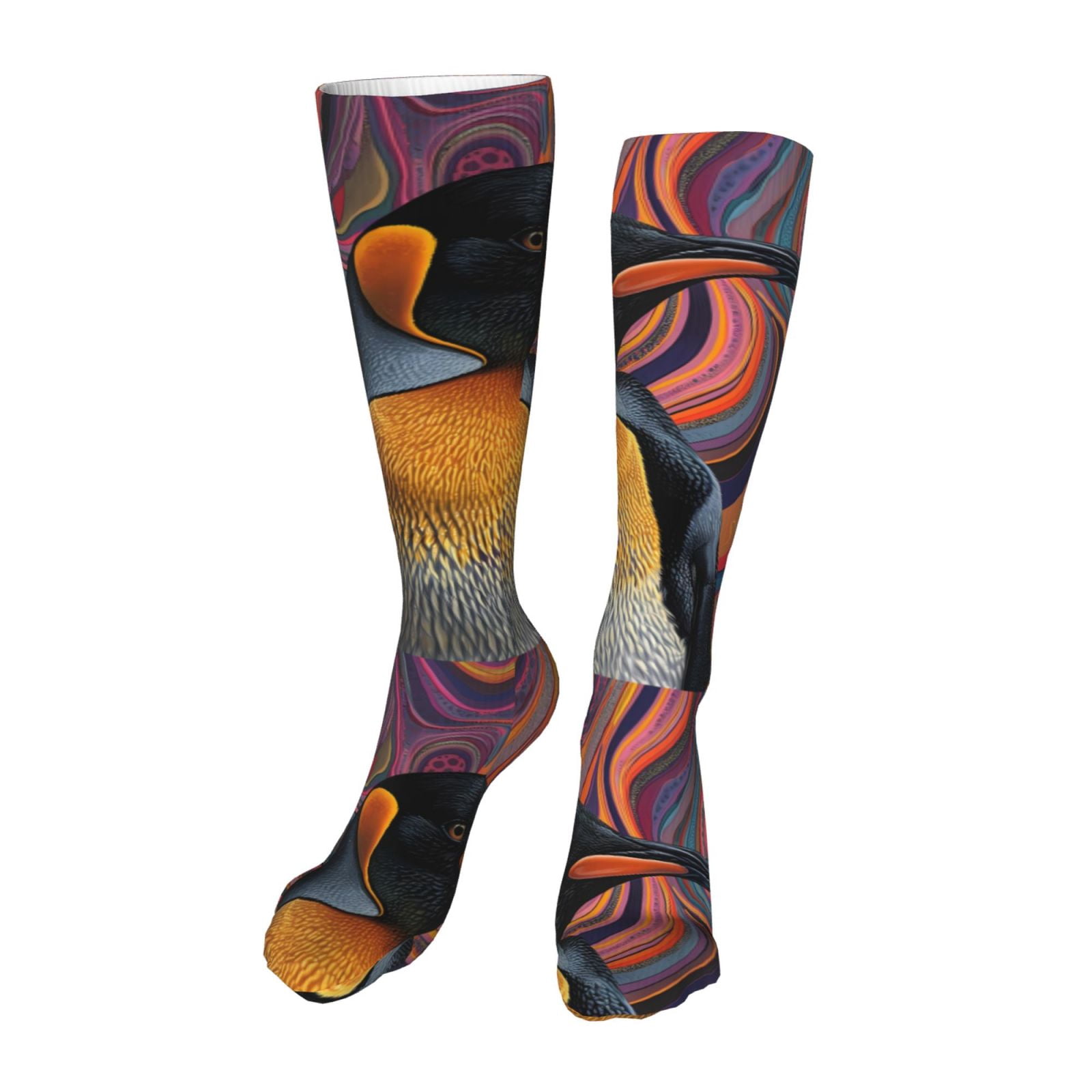 Adobk Abstract Pattern Penguin Print Knee High Socks Athletic Tube ...