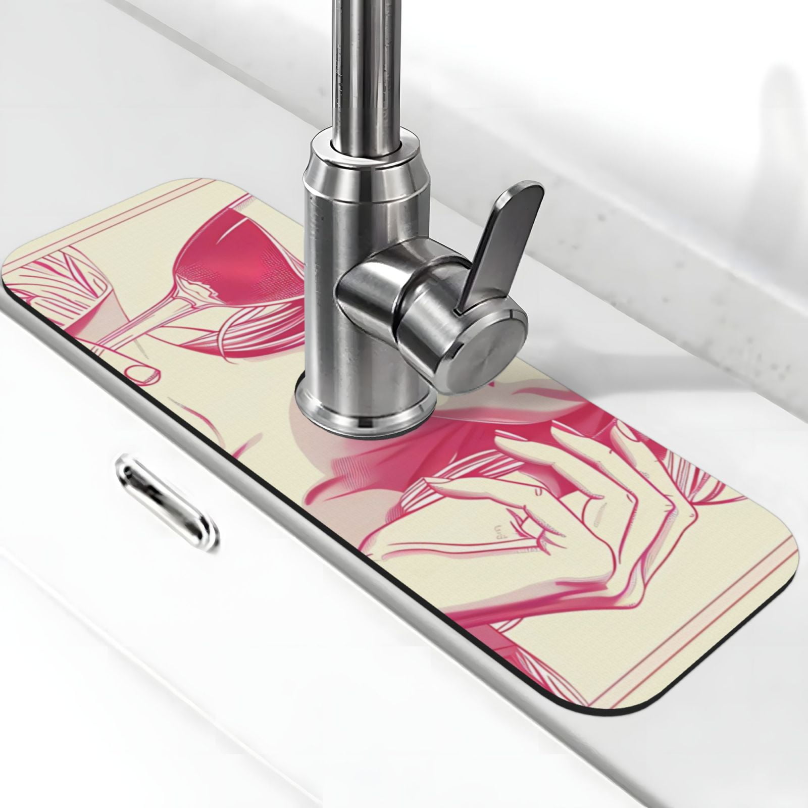 Adobk Ace Of Diamonds Lady Print Faucet Mat for Kitchen Sink,Sink