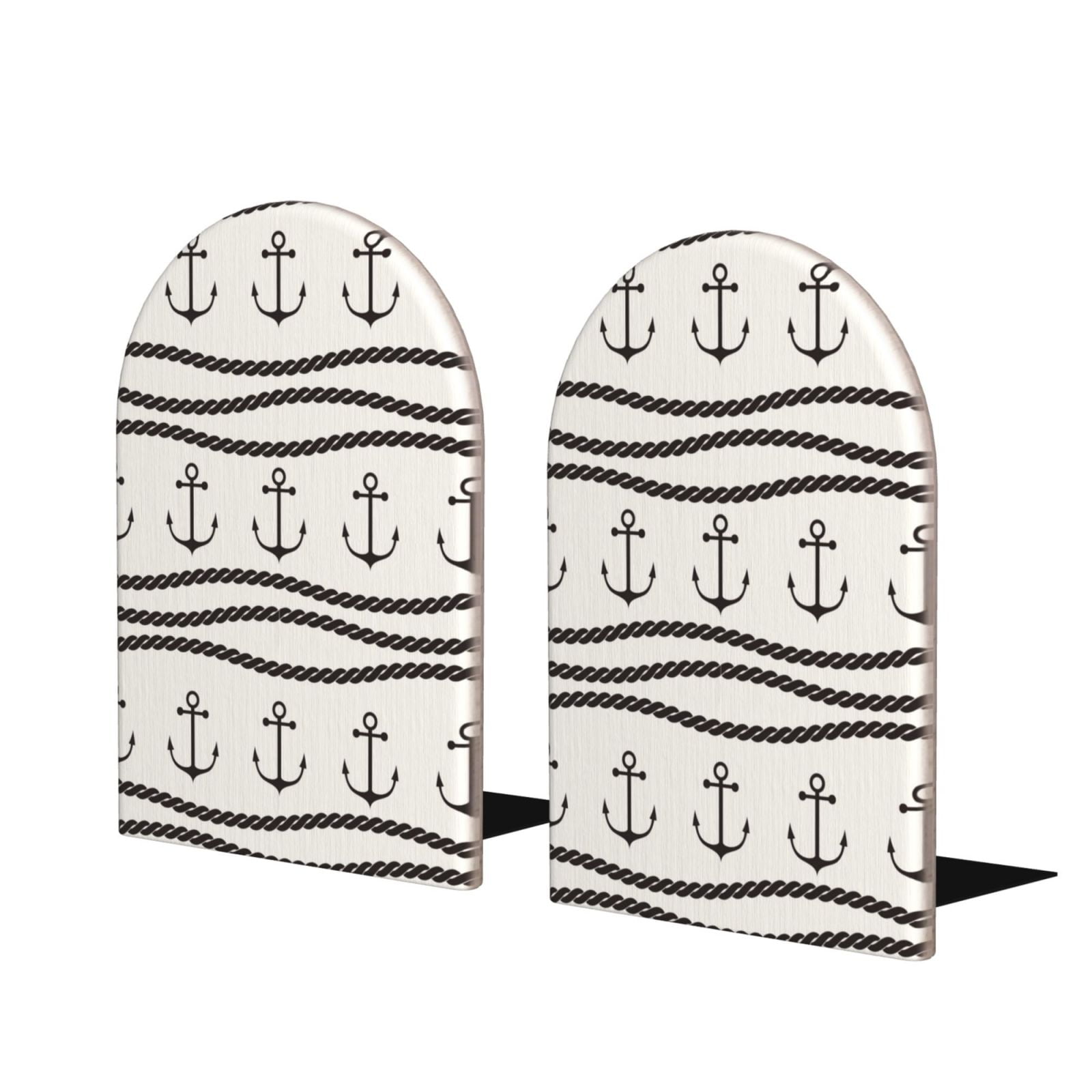 Adobk Anchors and Ropes Print Wooden Bookends with Metal Base,on-Skid ...