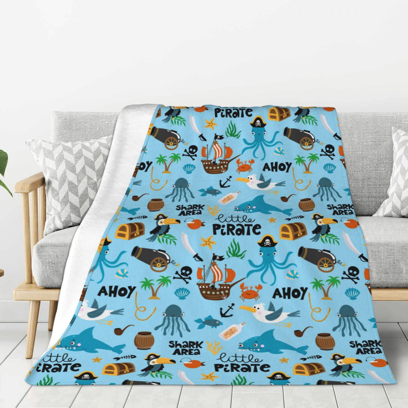 Adobk Animal Pirate Print Blanket Super Soft Flannel Throw Blanket