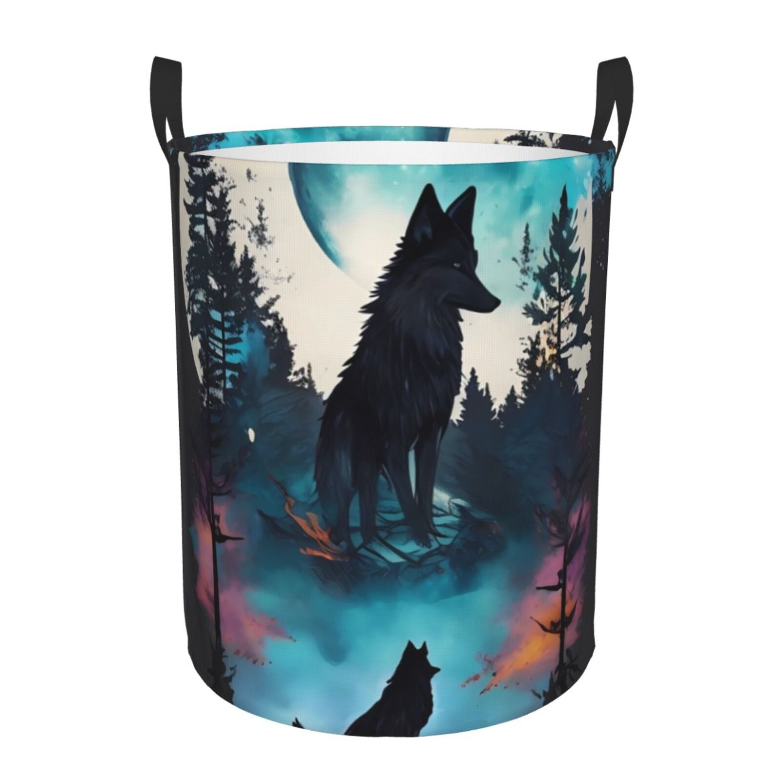 Adobk Artistic Moon Valley Wolf Print Laundry Basket,irty Clothes