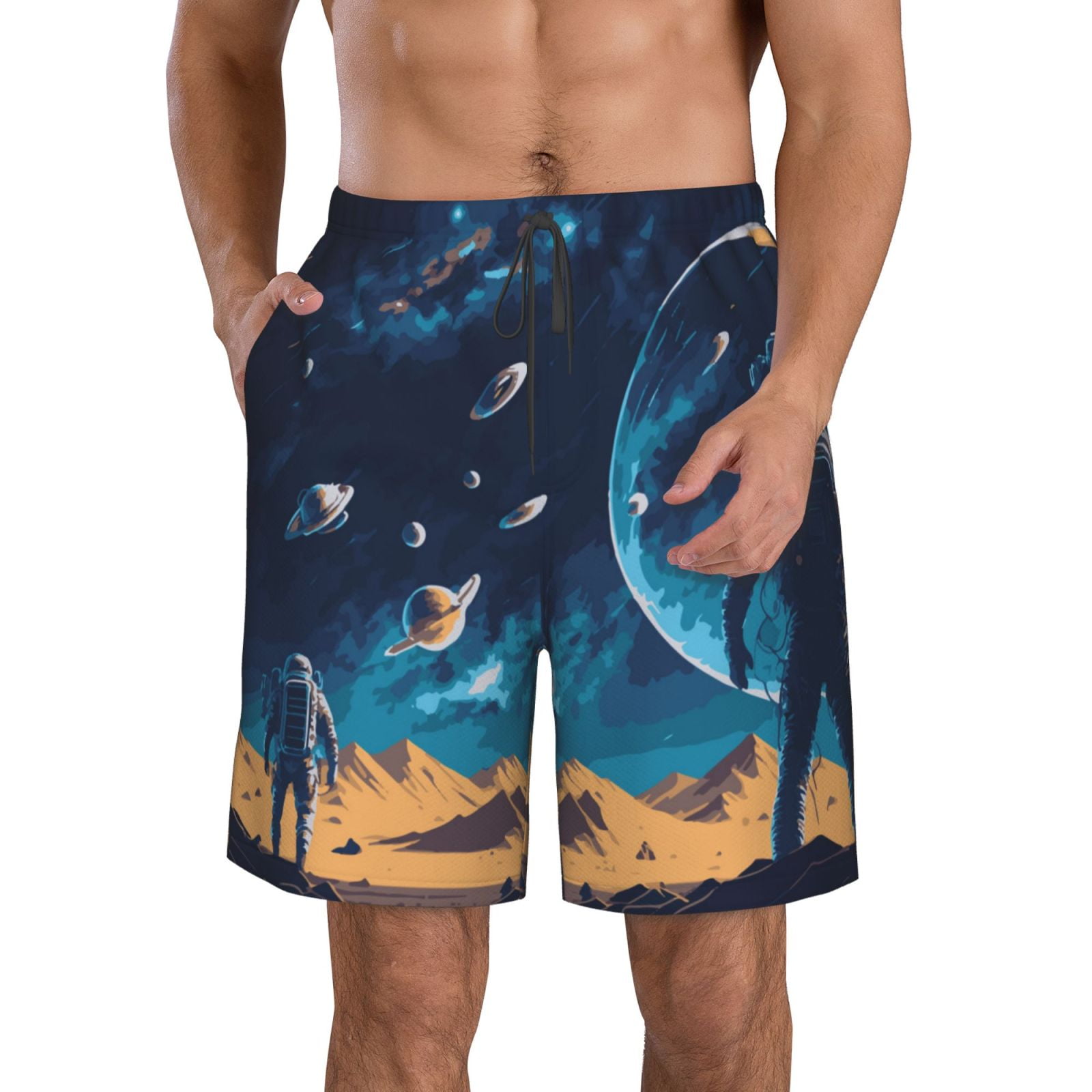 Adobk Astronaut In A Space Suit On The Planet Print Men's Swim Trunks ...