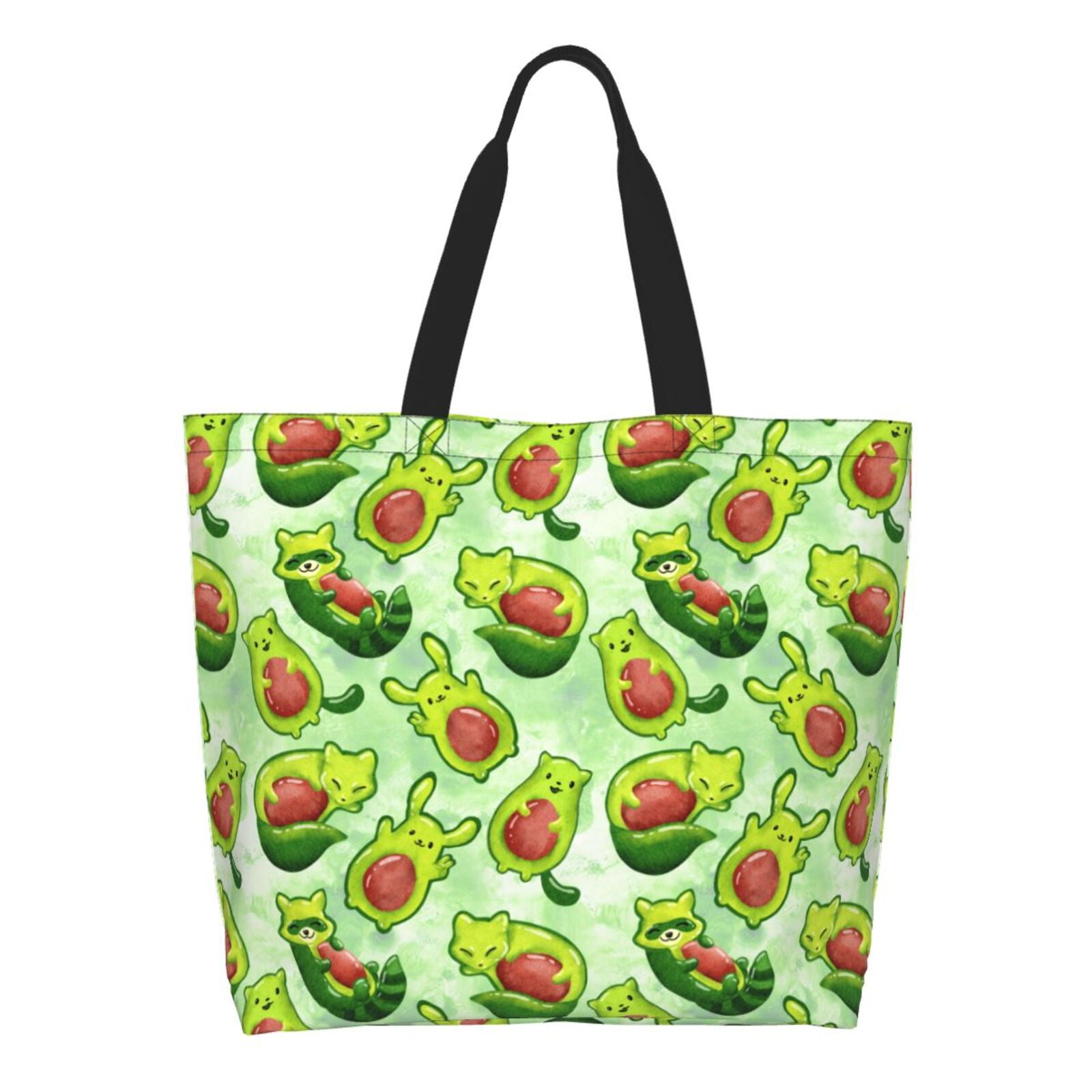 Adobk Avocado color cute animals Print Stylish Canvas Tote Bag with an