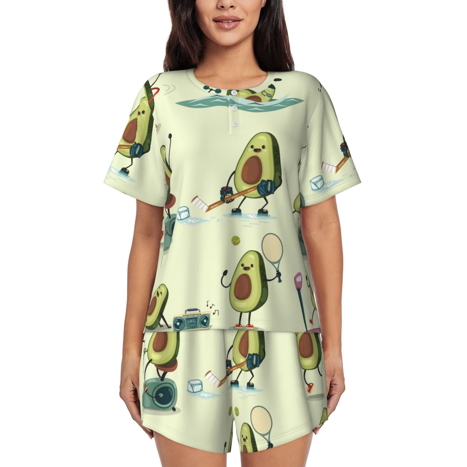 Adobk Avocado for Exercise Print Women Pajamas Sets for ShortSleeved