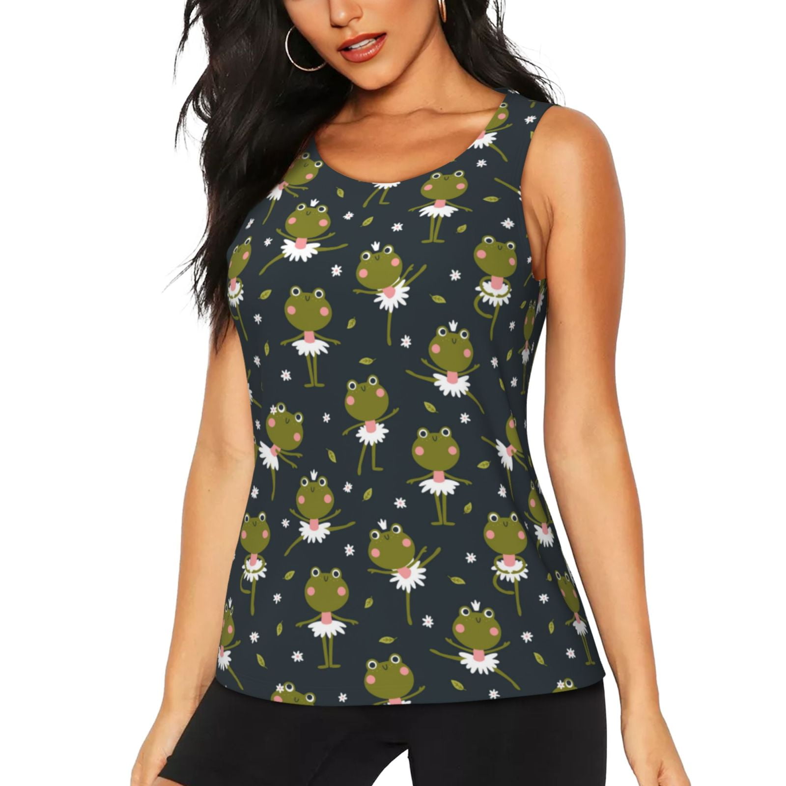 Adobk Ballerina Frogs Print Women's Workout Tank Top Racerback Yoga ...