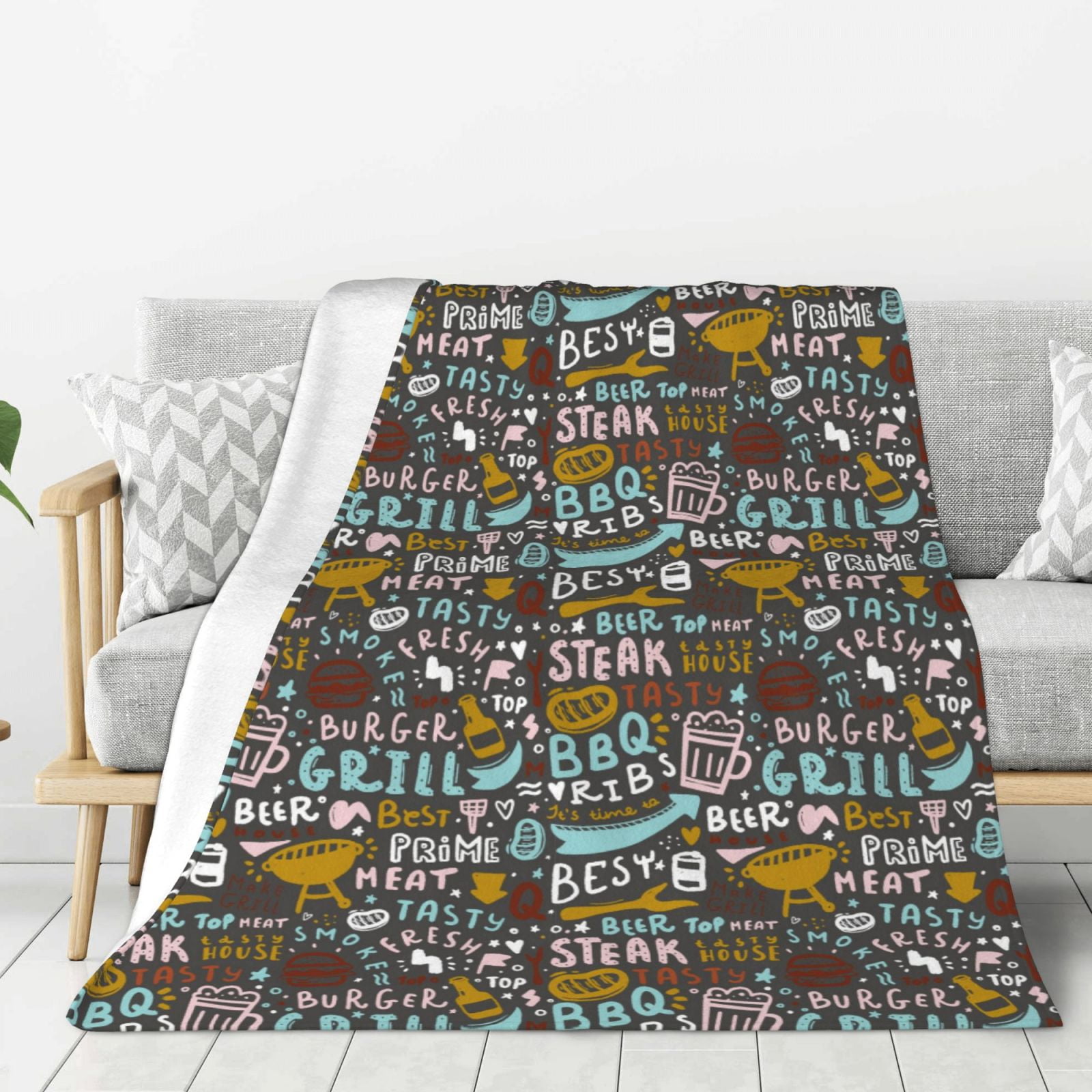 Adobk Barbeque Print Blanket Super Soft Flannel Throw Blanket