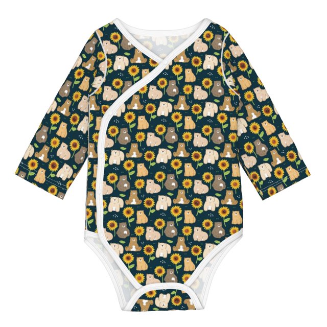 Adobk Bear Sunflower Print Baby LongSleeve Bodysuit Baby Clothes