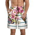 Adobk Bird and Floral Print Men's Swim Trunks Hawaiian Bathing Suit