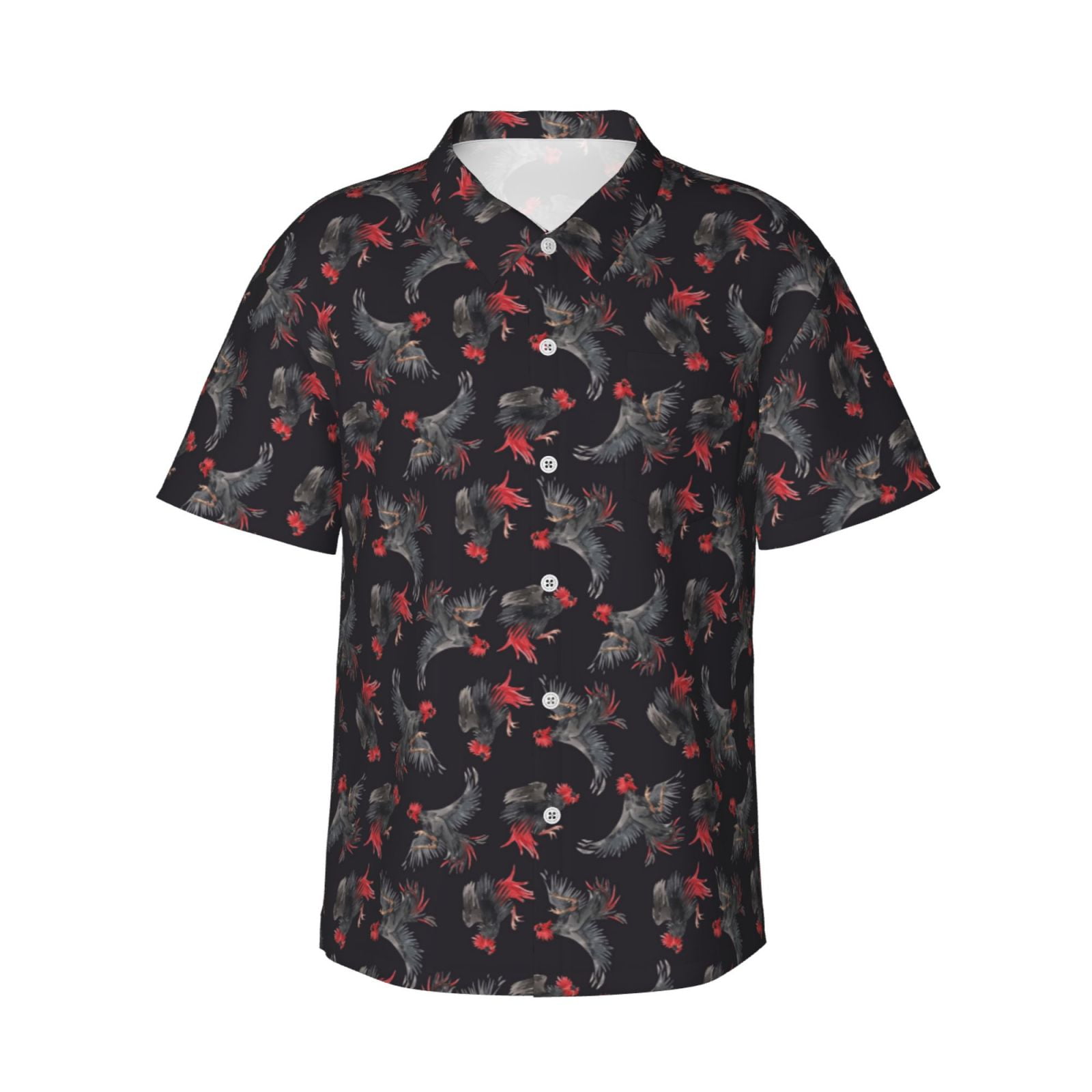Adobk Black Roosters Hawaiian Shirt Men Casual Button Down Shortsleeve