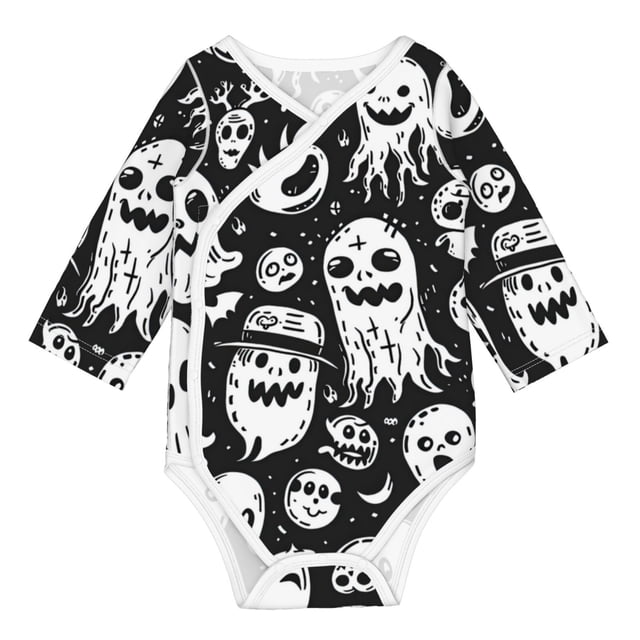 Adobk Black White Spooky Ghosts Print Baby LongSleeve Bodysuit Baby