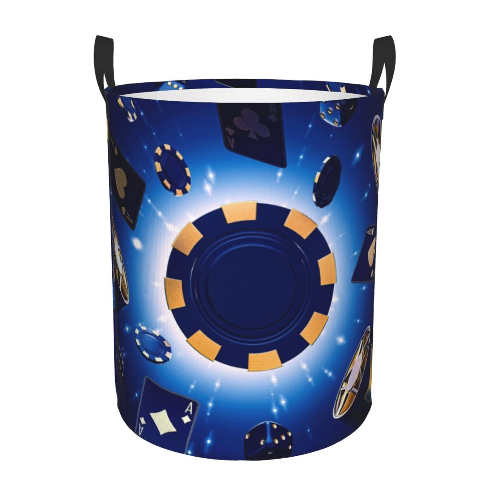 Adobk Blue Casino Print Laundry Basket,irty Clothes Hamper with Handle