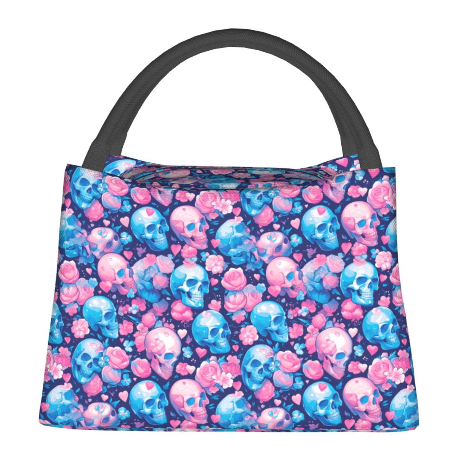 Adobk Blue Flower Skull Print Portable Insulated Lunch Container set