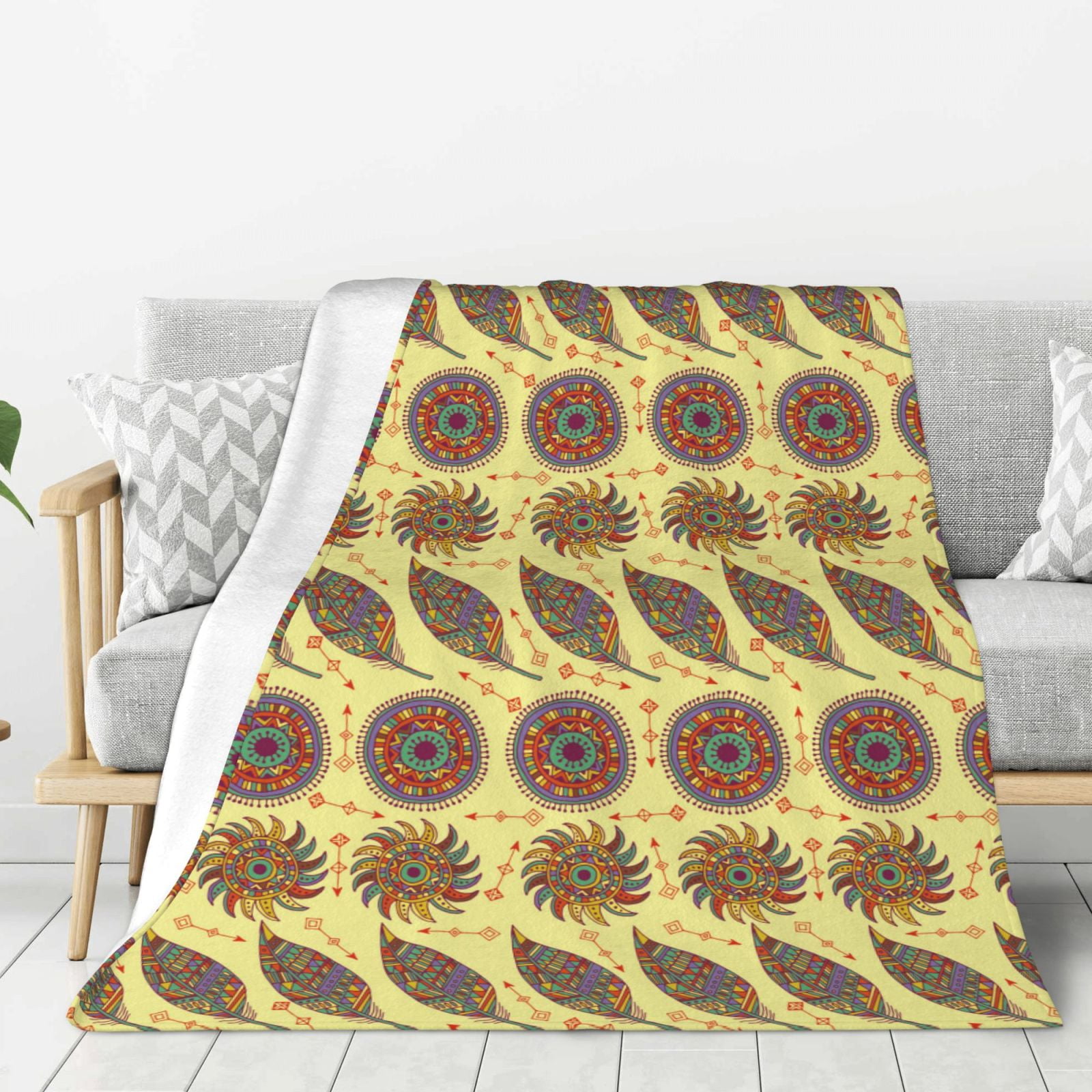 Adobk Bohemia Print Blanket Super Soft Flannel Throw Blanket