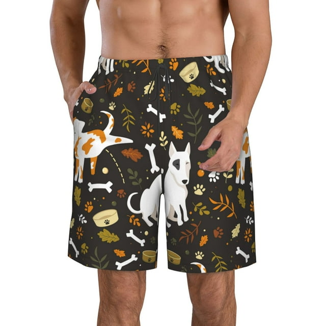 Adobk Bones And Leaves Print Men's Swim Trunks Hawaiian Bathing Suit Swimsuits Beach Shorts with Pockets-Large