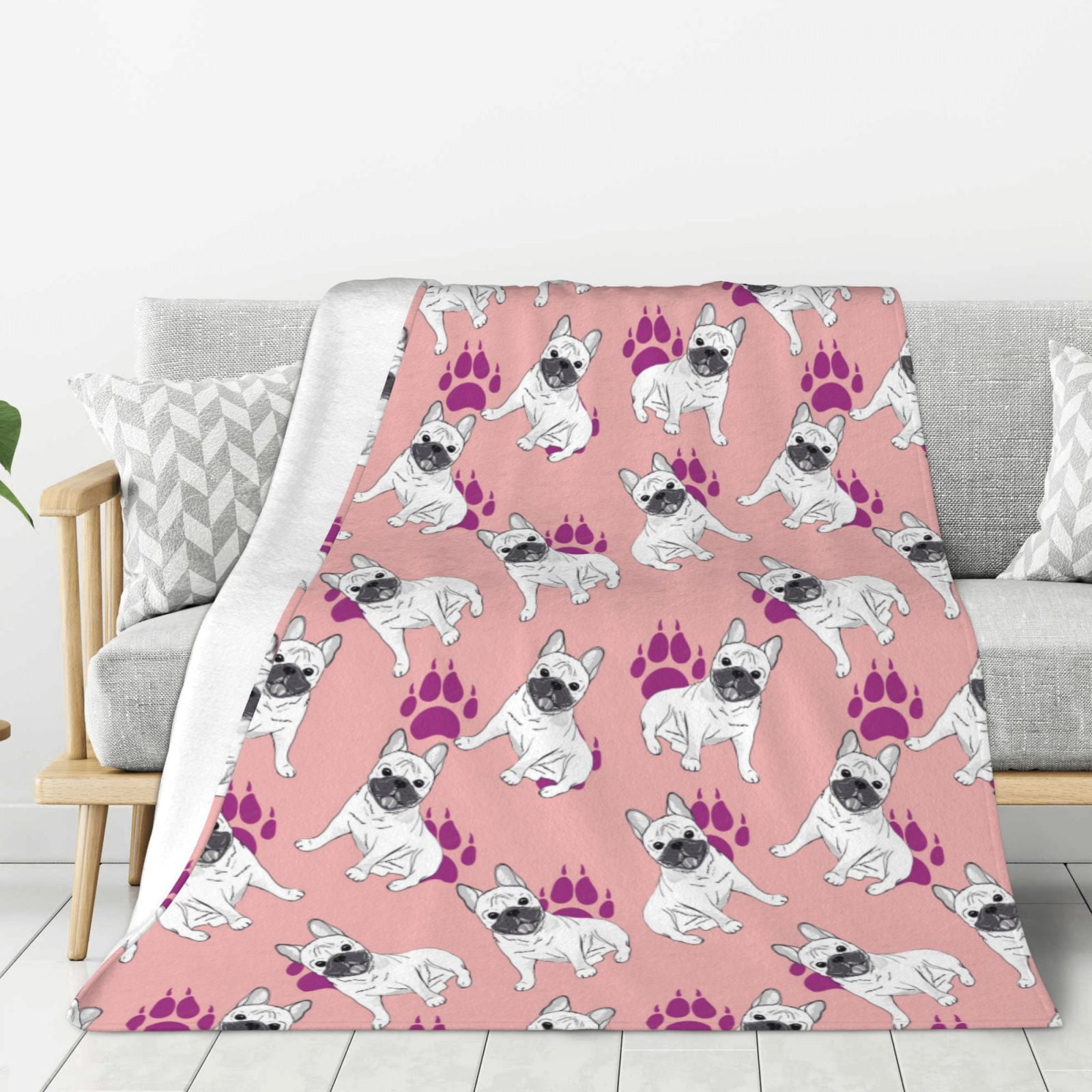 Bulldog Flannel Throw Blanket For Adults - Lightweight, Warm, Soft 60" X 50" Blanket For Bed, Sofa, Office