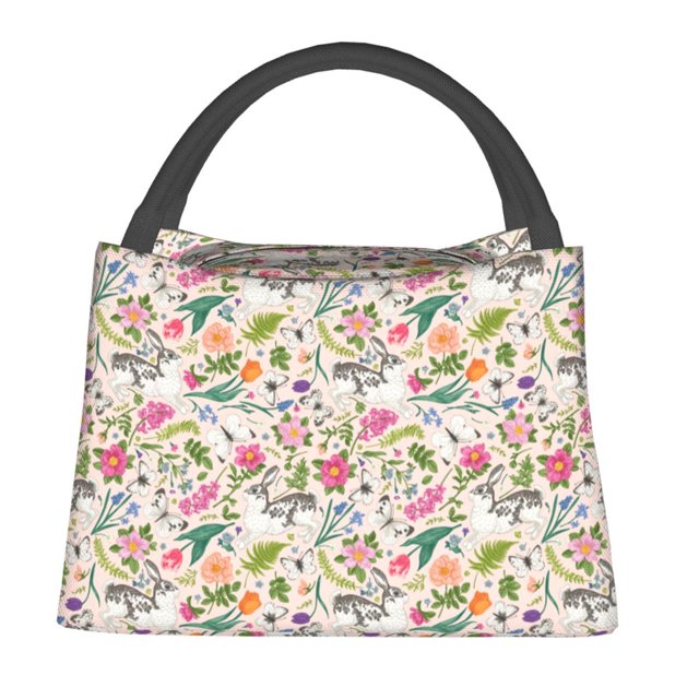 Adobk Bunny Floral Print Portable Insulated Lunch Container set, Bento