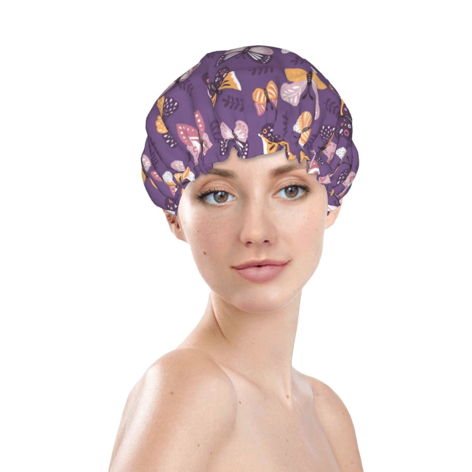 Adobk Butterflies And Floral Print Shower Cap Large Shower Cap for ...