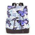 Adobk Butterflies Print Leather Backpack Vintage Laptop Bookbag for