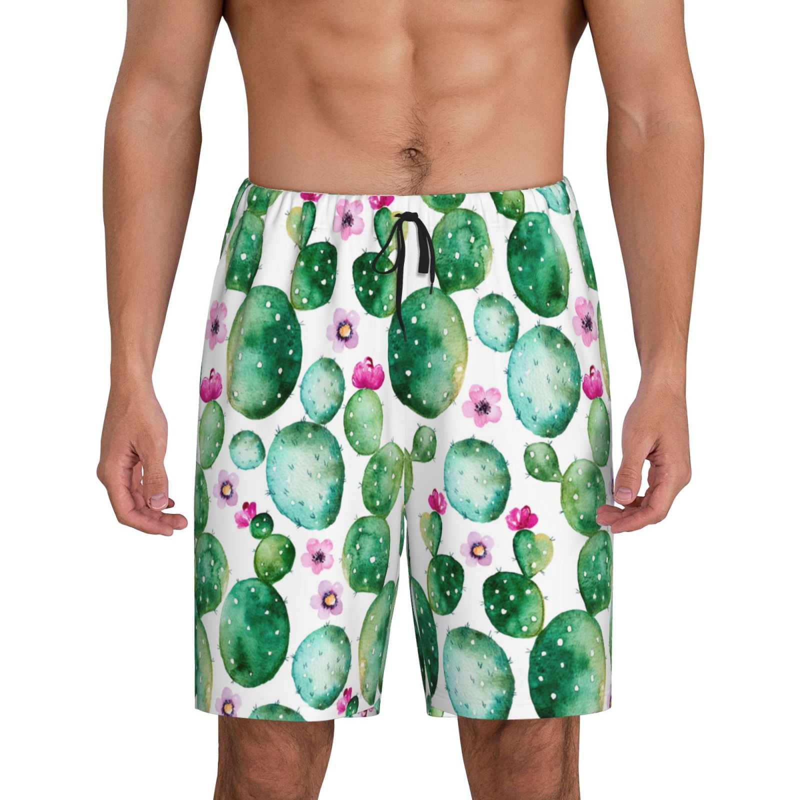 Adobk Cactus Plants Print Pajama Shorts for Men Pjs Bottoms Sleep