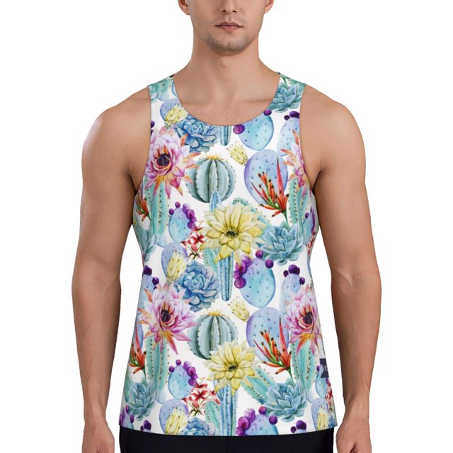 Adobk Cactus1 Print Men's Workout Tank Tops Sleeveless Mesh Muscle Gym