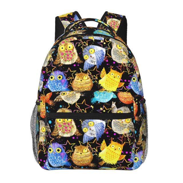 Adobk Cartoon Bird Owl Print Lightweight Casual Laptop Backpack