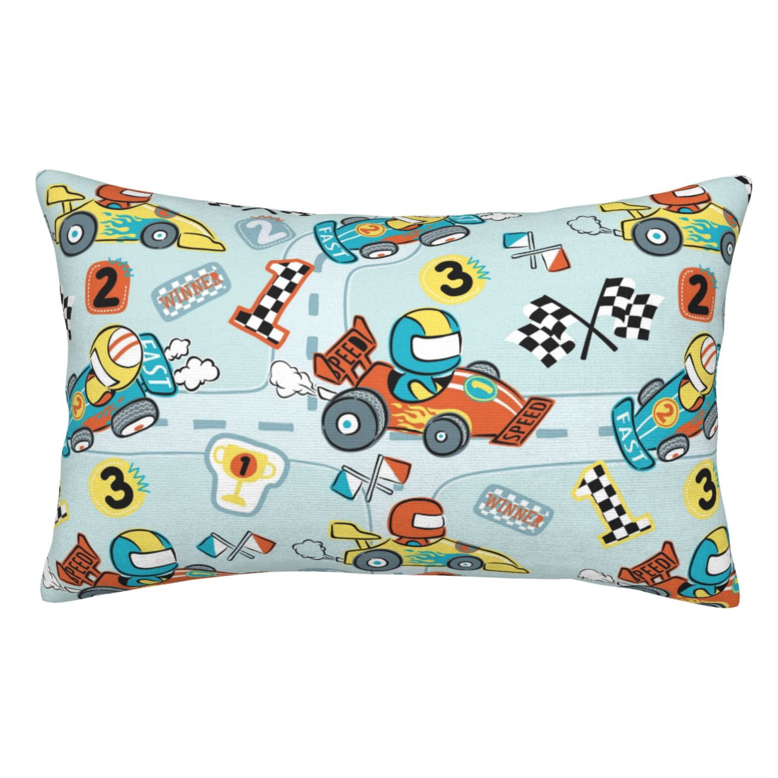 Adobk Cartoon Car Racing Print Pillow Cases Standard Size,Cartoon Car Racing Pillowcases With