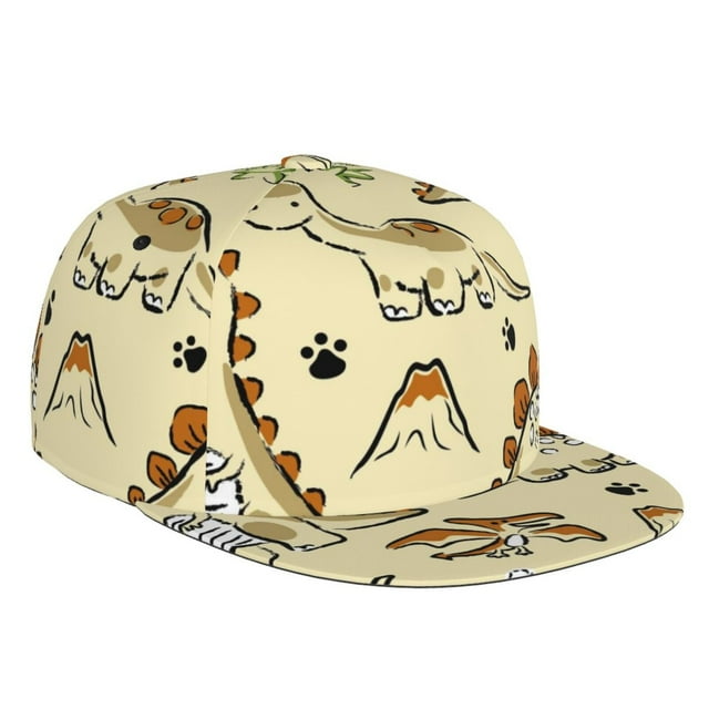 Adobk Cartoon Dinosaurs Print Snapback Hats For Unisex Flat Bill Hat Baseball Cap Adjustable Size