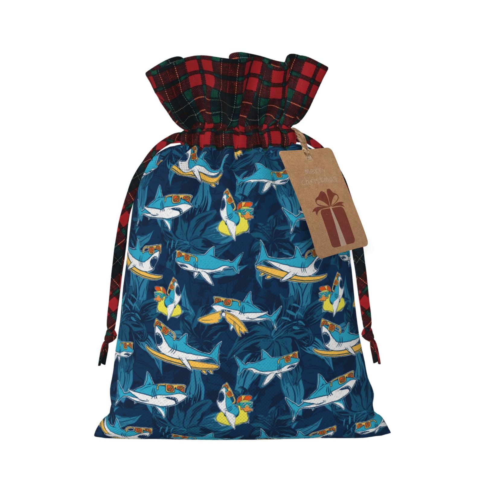Adobk Cartoon Surfer Sharks Print Holiday Drawstring Gift Bags ...