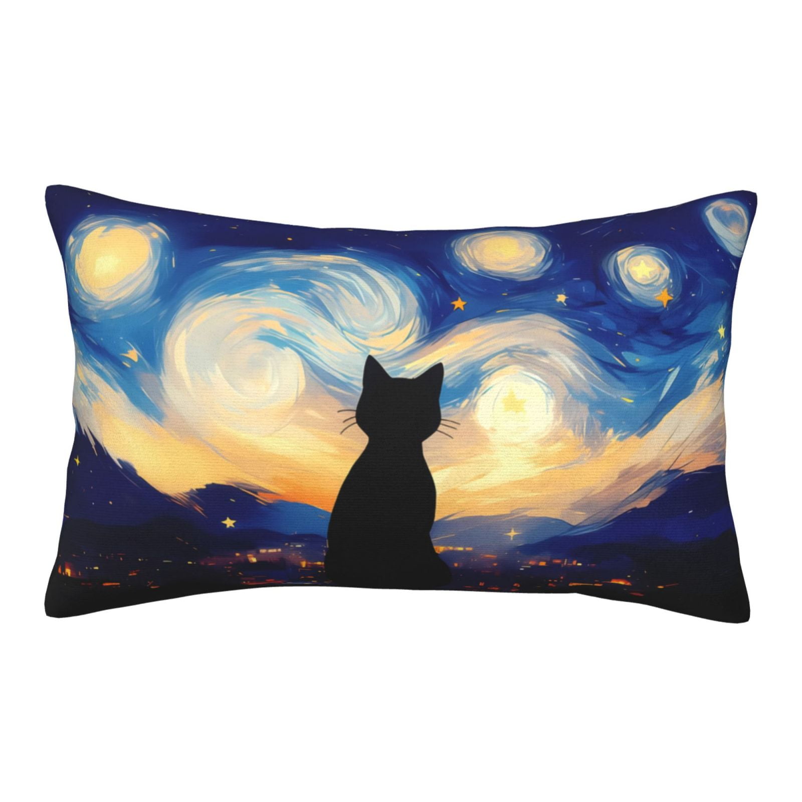 Adobk Cat Under Starry Skies Print Pillowcases Cotton Queen Pillow
