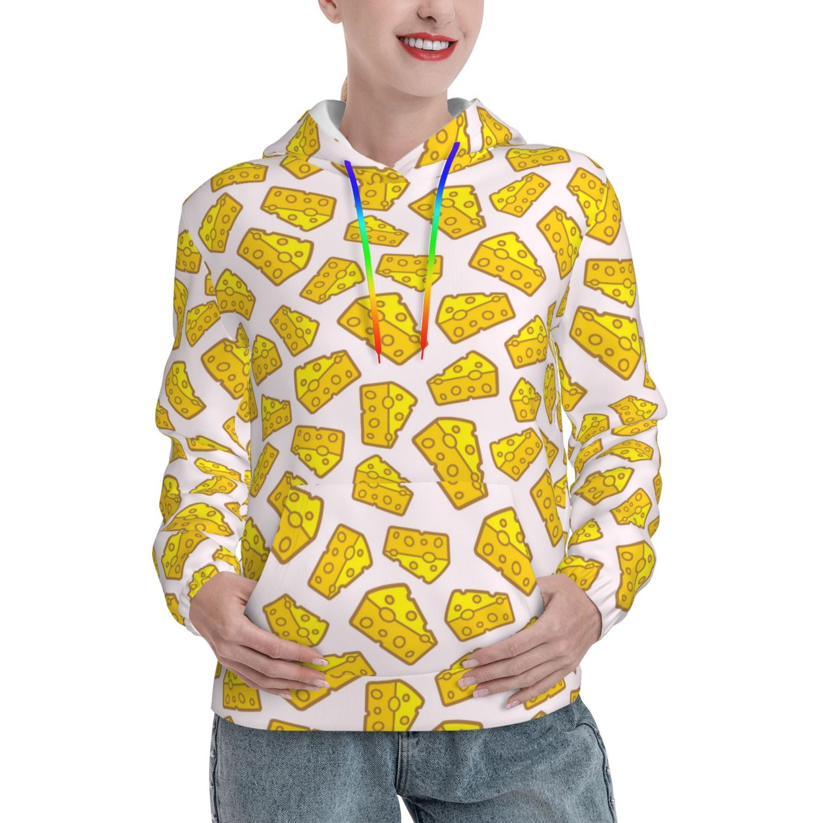 Adobk Cheese Print Womens Casual Hoodies Long Sleeve Sweatshirts With