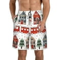 Adobk Christmas Houses Print Men's Swim Trunks Hawaiian Bathing Suit
