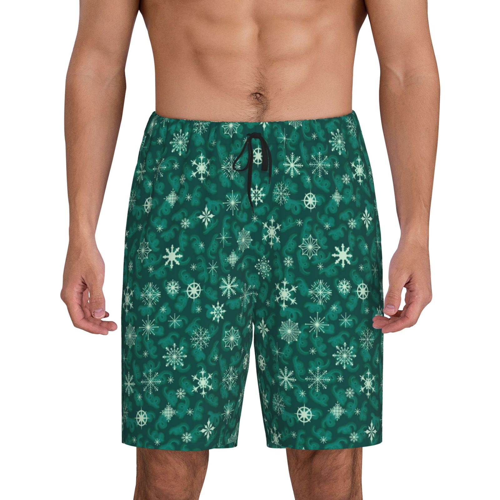 Adobk Christmas Snowflakes Print Pajama Shorts for Men Pjs Bottoms