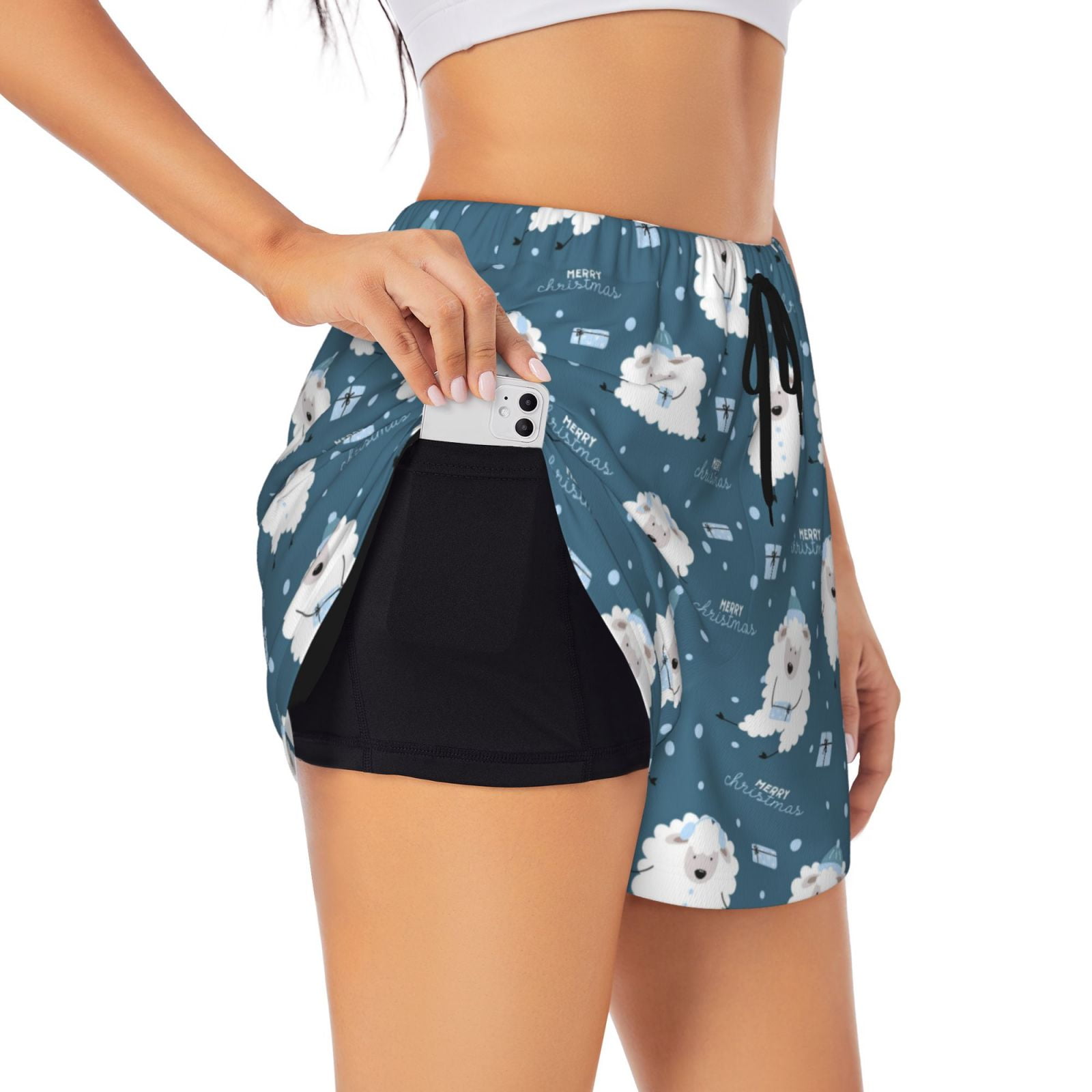 Adobk Christmas sheep Print Women's Workout Shorts for Athletic Gym